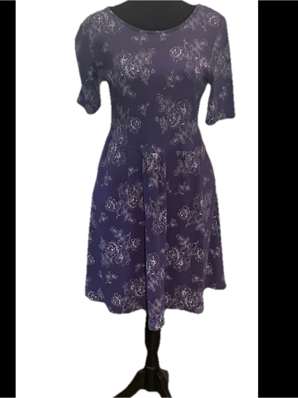 trixie + LULU Purple Floral Knit Fit & Flare 3/4 Sleeve Dress S